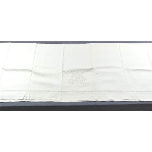 Vintage Linen Embroidered Monogram Flat Sheet