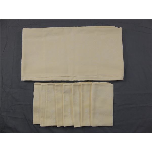 Vintage Pale Yellow Damask Tablecloth with 8 Napkins