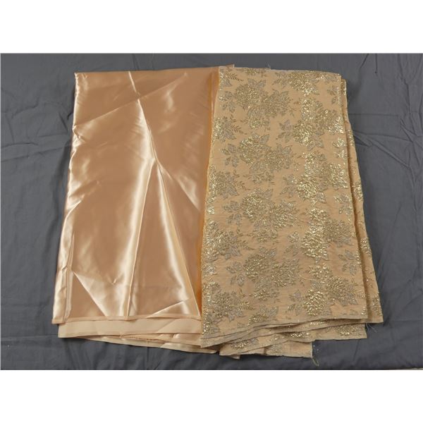 Vintage Peach Gold Metallic Fabric & Peach Satin
