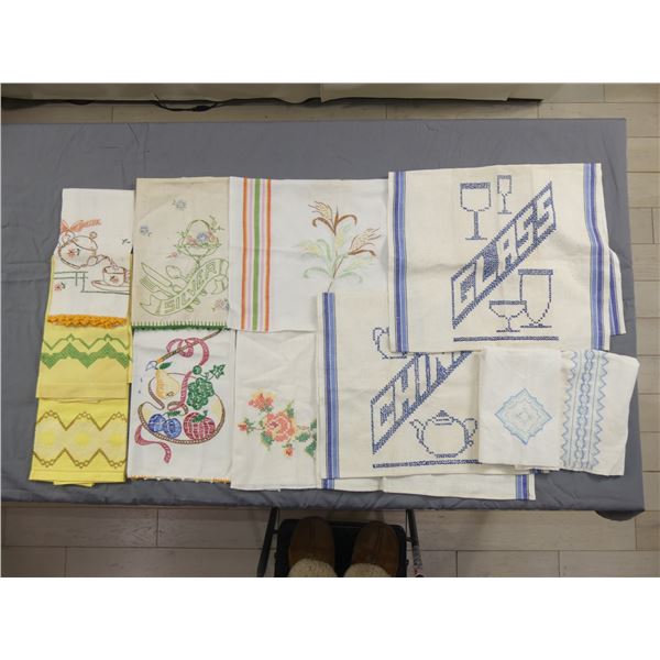 Lot of 10 Vintage Kitchen & Hand Towels, Some Striped & Embroidered