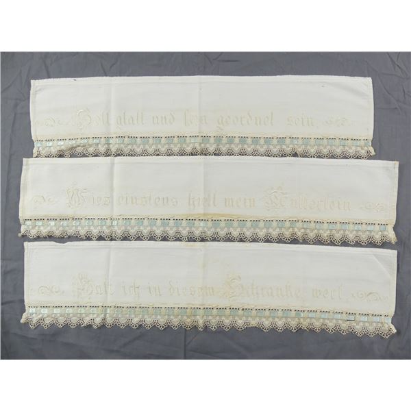 Vintage German Embroidered Linen with Lace & Silk Ribbon Trim