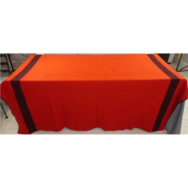 Vintage Red Striped Wool Hudson Bay Blanket with 4 Point/Line Mark