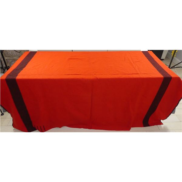 Vintage Red Wool Striped Hudson Bay Blanket with 4 Point/Line Mark