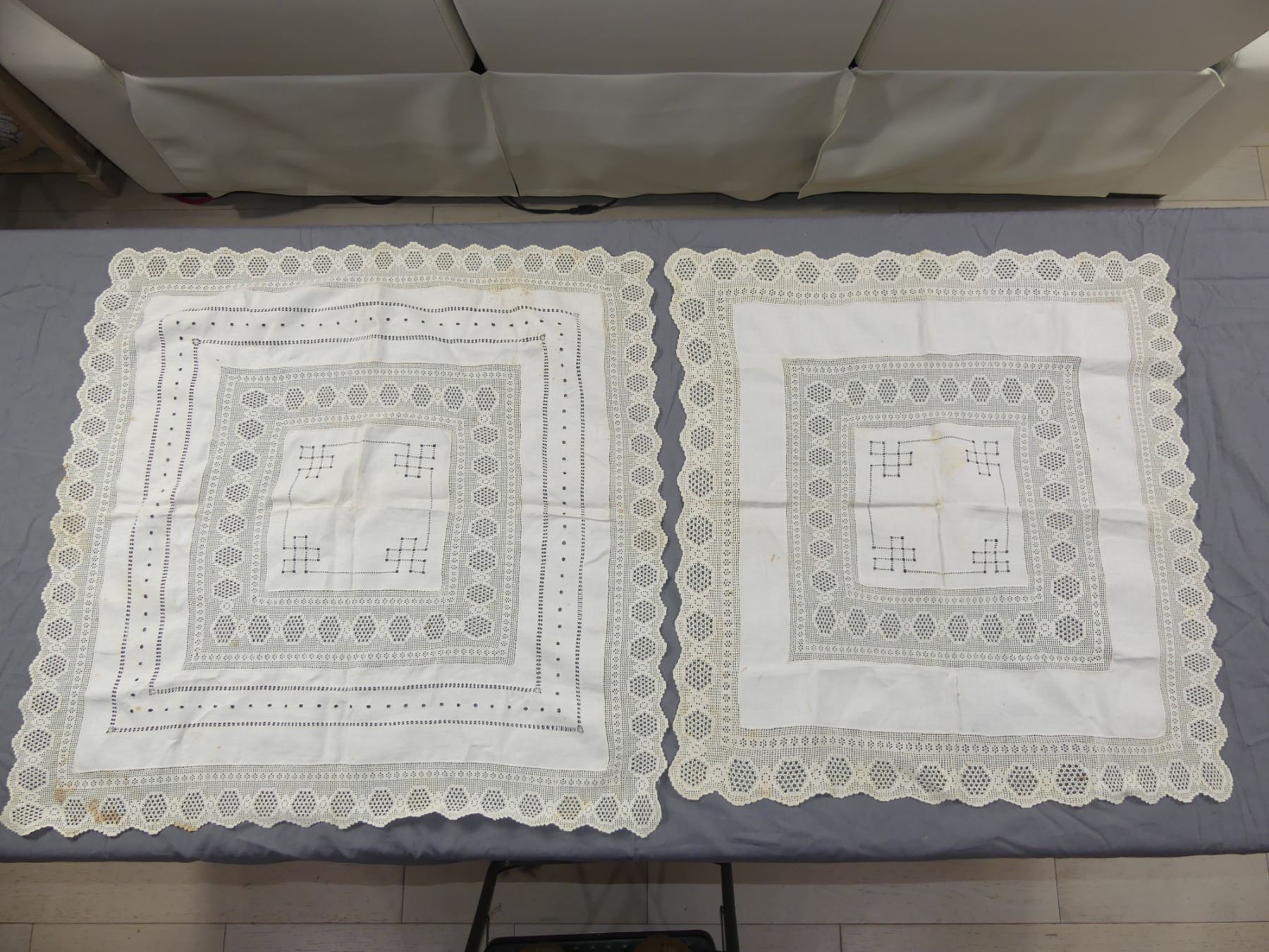 Vintage Fine Crochet Linen & Pulled Thread Pillow Topper/Doilies