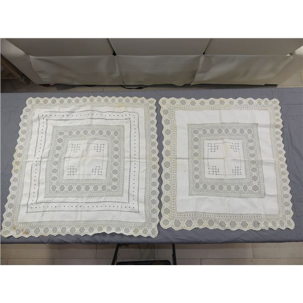 Vintage Fine Crochet Linen & Pulled Thread Pillow Topper/Doilies