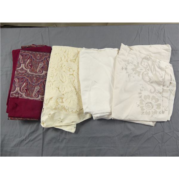 Lot of 4 Vintage Tablecloths, Quaker Lace, Linen & Cotton