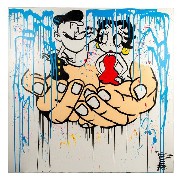 Clem$, French Pop Art Acrylic on Canvas, Popeye, Signed