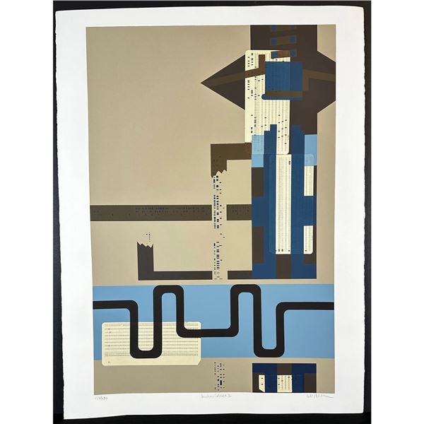 Lee Adler (American 1934-) Screenprint with Hand Collage paper with holes, Modern Collage 1, Signed