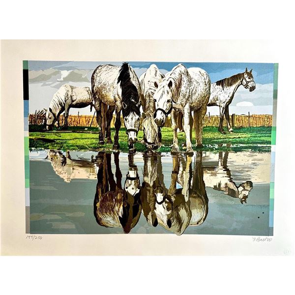 Fran Bull (American 1938) Silkscreen Horses of The Camargue signed