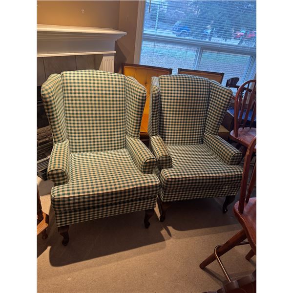 Pair wing back chairs