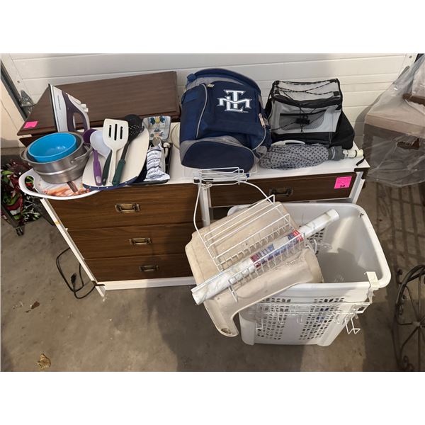 Laundry basket, cooler, bags, kitchen, items, stepstool, etc.
