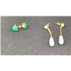 Image 1 : PAIR 14K EARRINGS SET WITH GREEN STONES & PAIR 18K EARRINGS SET WITH JADEITE (13.3G TOTAL)