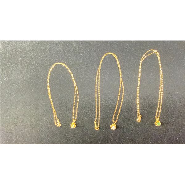THREE 14K CHAINS (16" EACH) WITH 14K PENDANTS SET WITH ASSORTED STONES (4.5G)