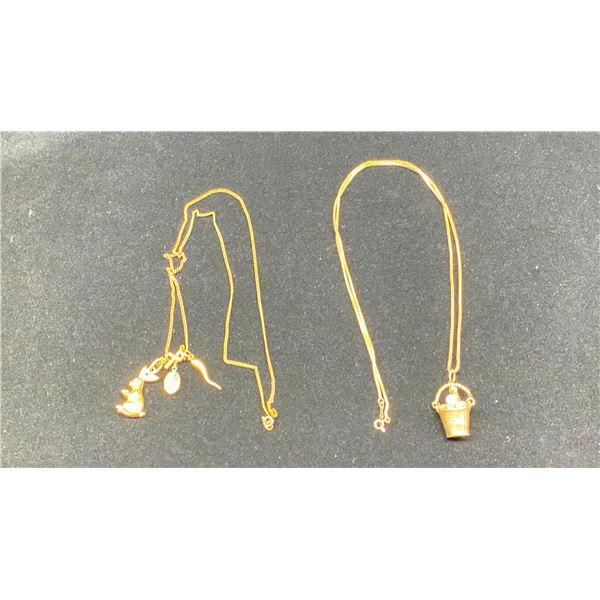 8K CHAIN (20") WITH FOUR 10K PENDANTS & 10K CHAIN (24") WITH 10K CHAMPAGNE PENDANT SET WITH PEARLS