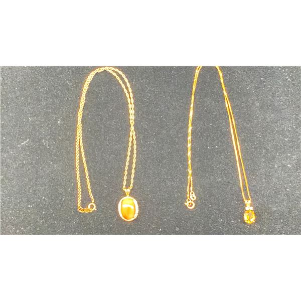 10K CHAIN (16") WITH 14K PENDANT SET WITH CORAL AND DIAMONDS & 10K CHAIN (16") WITH 10K PENDANT SET