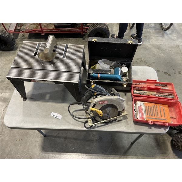 TOOL BOXES, ROUTER TABLE, CIRCULAR SAW