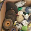 Image 3 : TRAY OF ASSORTED GRINDING DISC, SHOP FLUIDS ETC