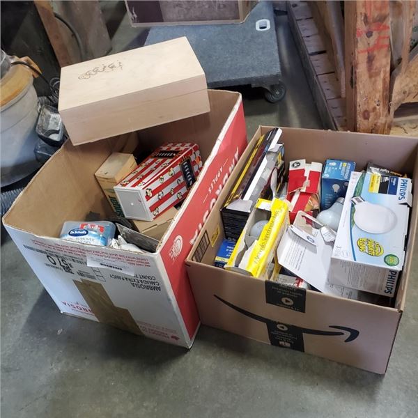 2 BOXES OF LIGHT BULBS, SINGER SCISSORS AND MORE
