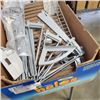 Image 5 : 2 BOXES AND BUCKET OF HARDWARE METAL SHELVES AND MORE