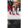 Image 1 : 3 FULLY CHARGED CHEMICAL DRY FIRE EXTINGUISHERS WITH WALL MOUNT HOLDER BRACKETS