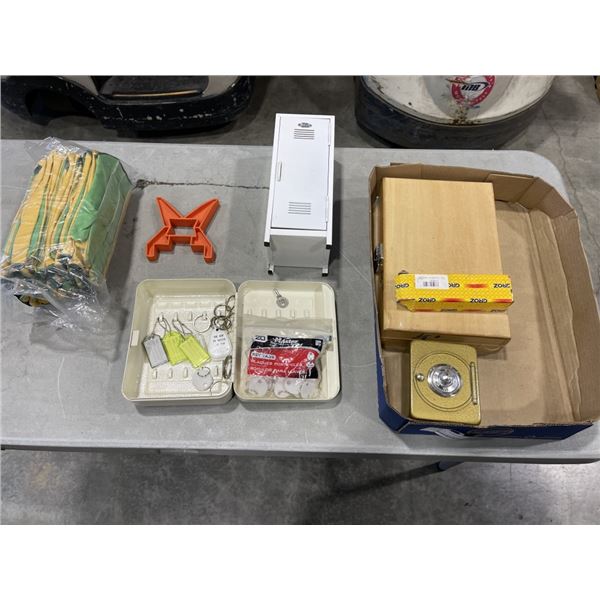 WORK GLOVES, 2 LOCK BOXES AND COMBINATION SAFE
