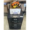 Image 1 : 2 DRAWER BLACK FILING CABINET AND TWO HALOGEN WORK LIGHTS