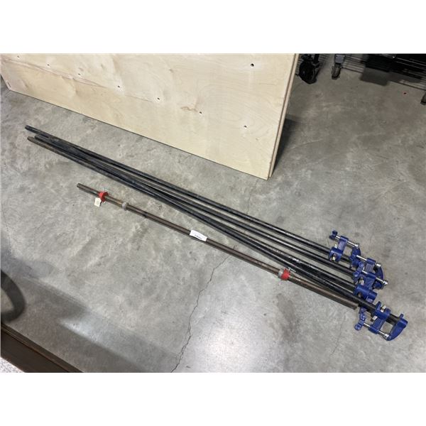 4 BAR CLAMPS AND WEIGHT BAR