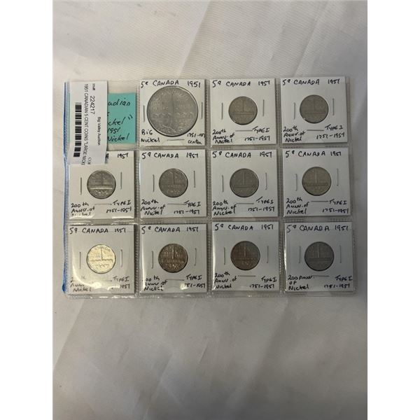 1951 CANADIAN 5 CENT COINS "LARGE NICKEL" PLUS 10 CENT 1951 200TH ANNIVERSARY OF NICKEL
