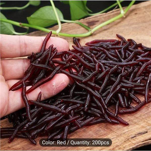 NEW 200PCS LIFELIKE RED EARTHWORM FISHING LURES