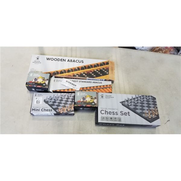 YELLOW MOUNTAIN CHESS SET, MARBELS, ABACUS