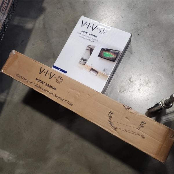 WHITE PNEUMATIC ARM SINGLE MONITOR WALL MOUNT AND TV WALL MOUNT AND CLAMP ON KEYBOARD TRAY