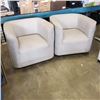 Image 1 : PAIR OF GREY FABRIC SWIVEL TUB CHAIRS, CAT TORN ON CORNER, NO STAINS