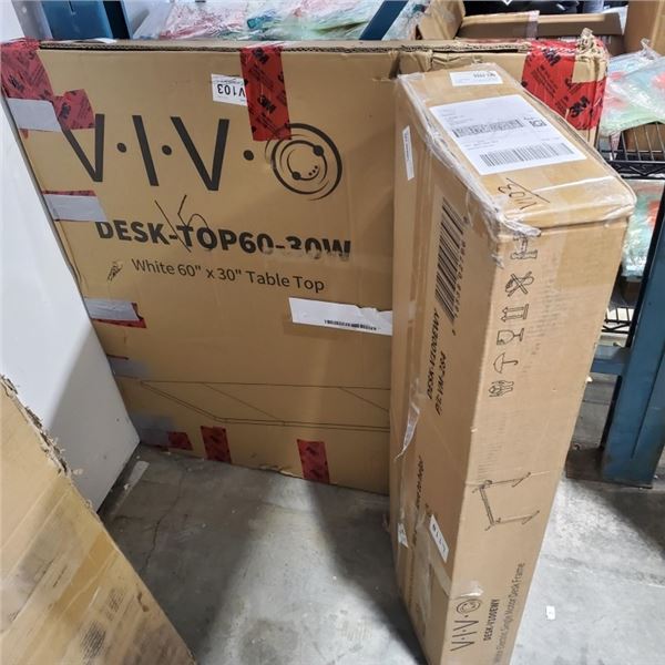 VIVO ELECTRIC ADJUSTABLE HEIGHT DESK CONSISTING OF WHITE ELECTRIC SINGLE MOTOR DESK FRAME AND 60" X 