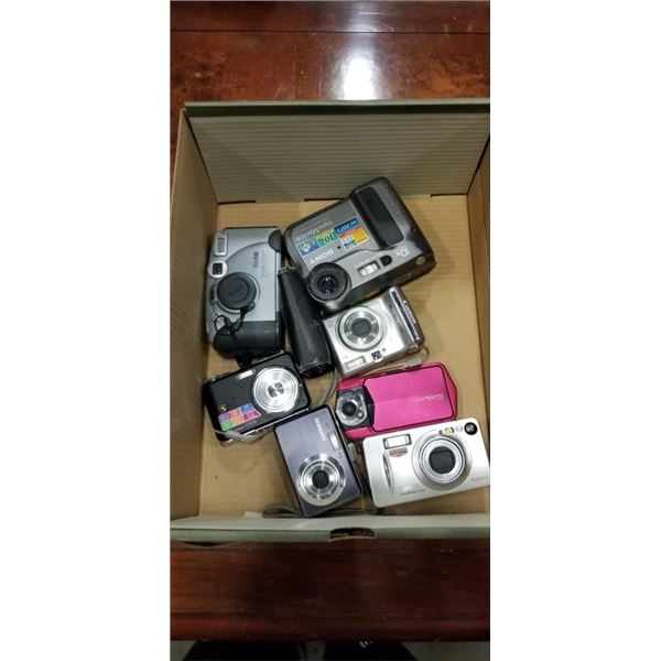BOX OF CAMERAS AND CAMCORDER