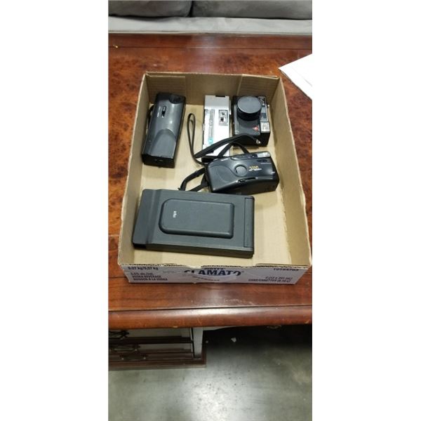 BOX OF CAMERAS AND BRAUN SHAVER