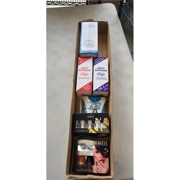 NEW OPI AND CHINA GLAZE NAIL POLISH AND LASH SETS, AND ASSORTED SAFETY DISPNESERS, CAPE AND IMMERSIO