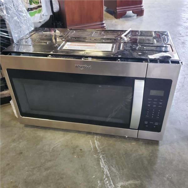 AS NEW WHIRLPOOL 30-INCH 1.7 CU. FT. OVER THE RANGE MICROWAVE WITH 900-WATTS COOKING POWER IN FINGER