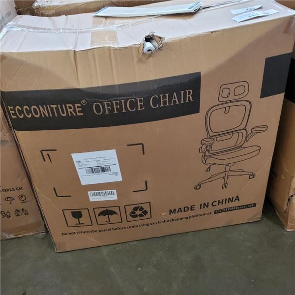 BRAND NEW ECCONITURE EXECUTIVE HIGH BACK MESH ARM CHAIR, GREY AND WHITE, WITH LUMBAR SUPPORT, RETAIL