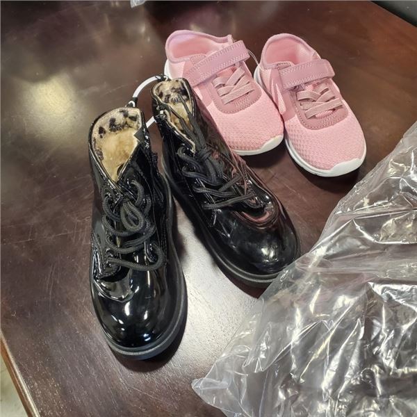 NEW PAIR OF GIRLS SIZE 7 INFANT BLACK BOOTS AND PINK RUNNERS
