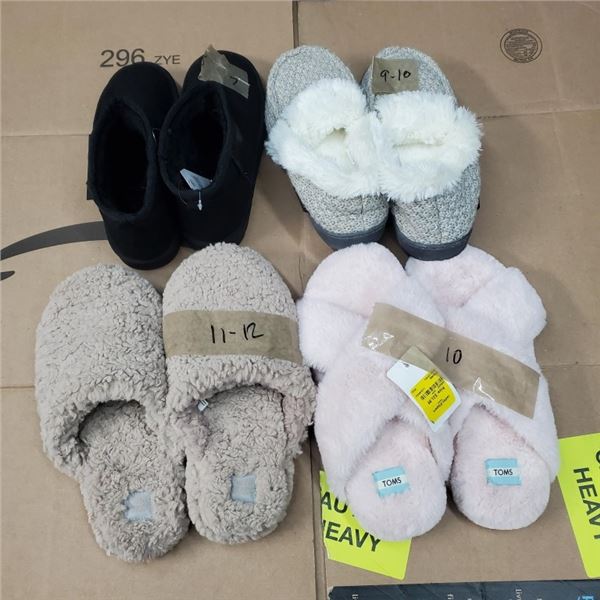 4 PAIRS OF SLIPPERS SIZE 7-10