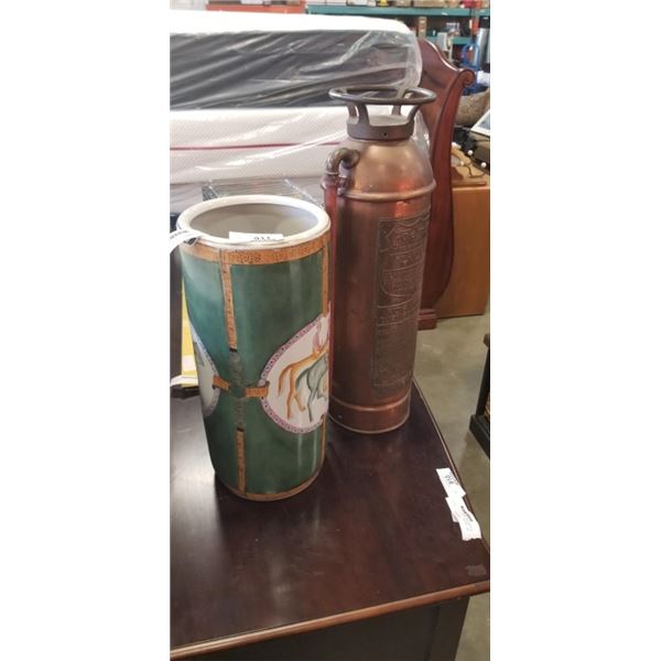VINTAGE FIRE EXTINGUISHER AND UMBRELLA HOLDER