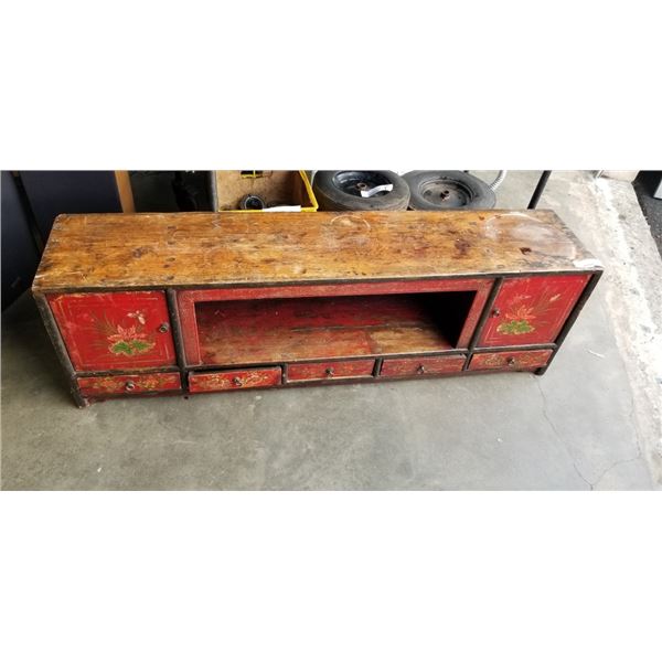 ANTIQUE CURIO CABINET 61" LONG