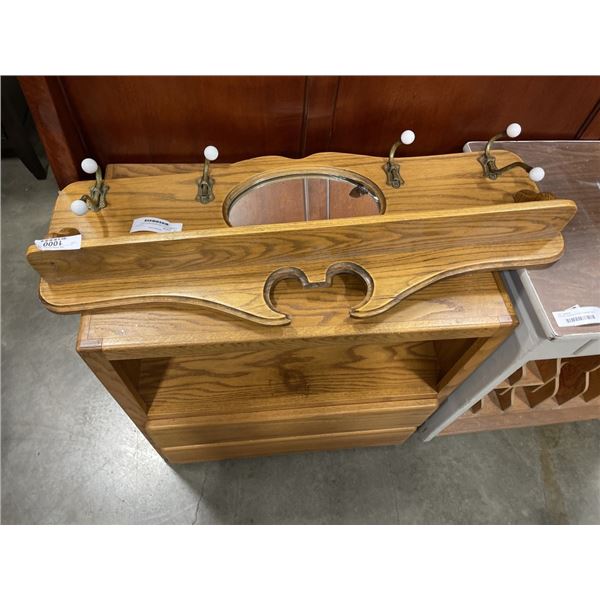 2 DRAWER SHELF AND MIRROR WITH COAT HOOKS