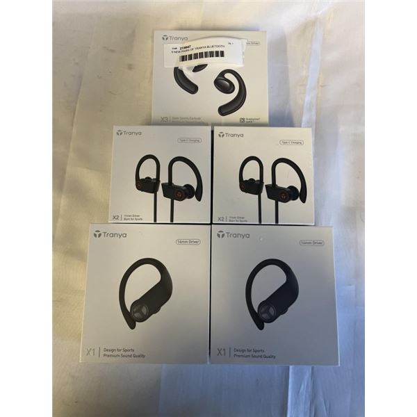 5 NEW PAIRS OF TRANYA BLUETOOTH WIRELESS HEADPHONES, 2 PAIRS X1, 2 PAIRS X2, ONE PAIR X3