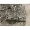 Image 2 : ASSORTED ANTIQUE HEAVY POINWHEEL CRYSTAL ITEMS, INLCUDING CREAM AND SUGAR SET, FINGER HOLE PLATES, E