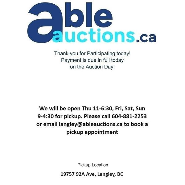 All items must be removed Thur 11-6:30, Fri 9-6:30, Sat & Sun 9-4:30.
