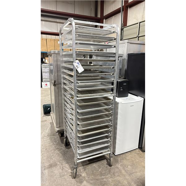 20 TRAY ALUMINUM MOBILE COMMERCIAL BAKERS RACK WITH 40 SMALL BAKING SHEETS
