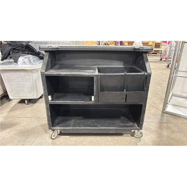 CAMBRO BLACK MOBILE EVENT BAR UNIT WITH SIDE TRAY - 54"W X 22"D X 47"H