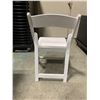 Image 3 : STACK OF 24 WHITE PLASTIC FOLDING EVENT CHAIRS ON MOBILE CHAIR CART *CART INCLUDED*