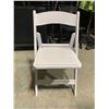 Image 2 : STACK OF 24 WHITE PLASTIC FOLDING EVENT CHAIRS ON MOBILE CHAIR CART *CART INCLUDED*
